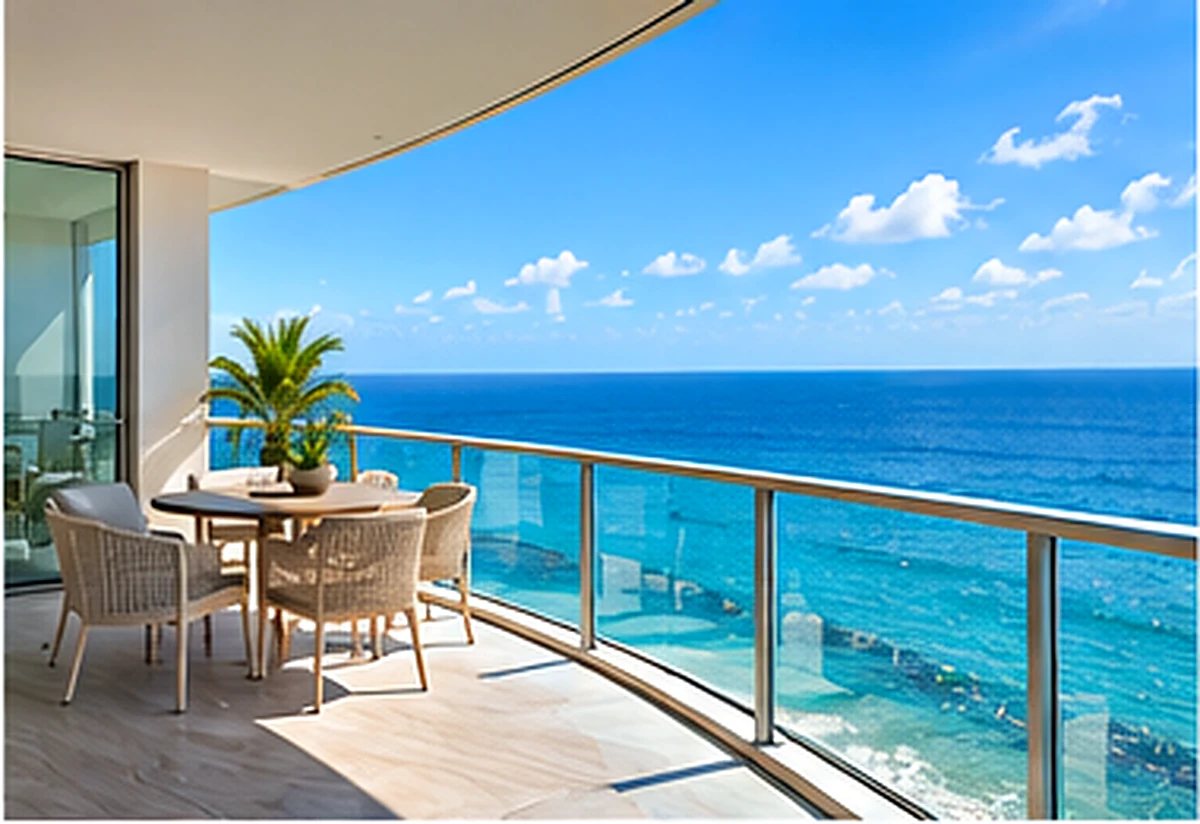 Balcony dining area overlooking the ocean, South Florida condominium