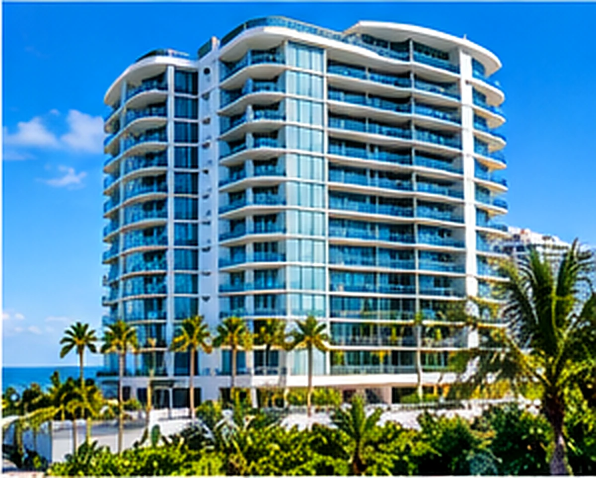 South Florida condominium tower exterior, full building view