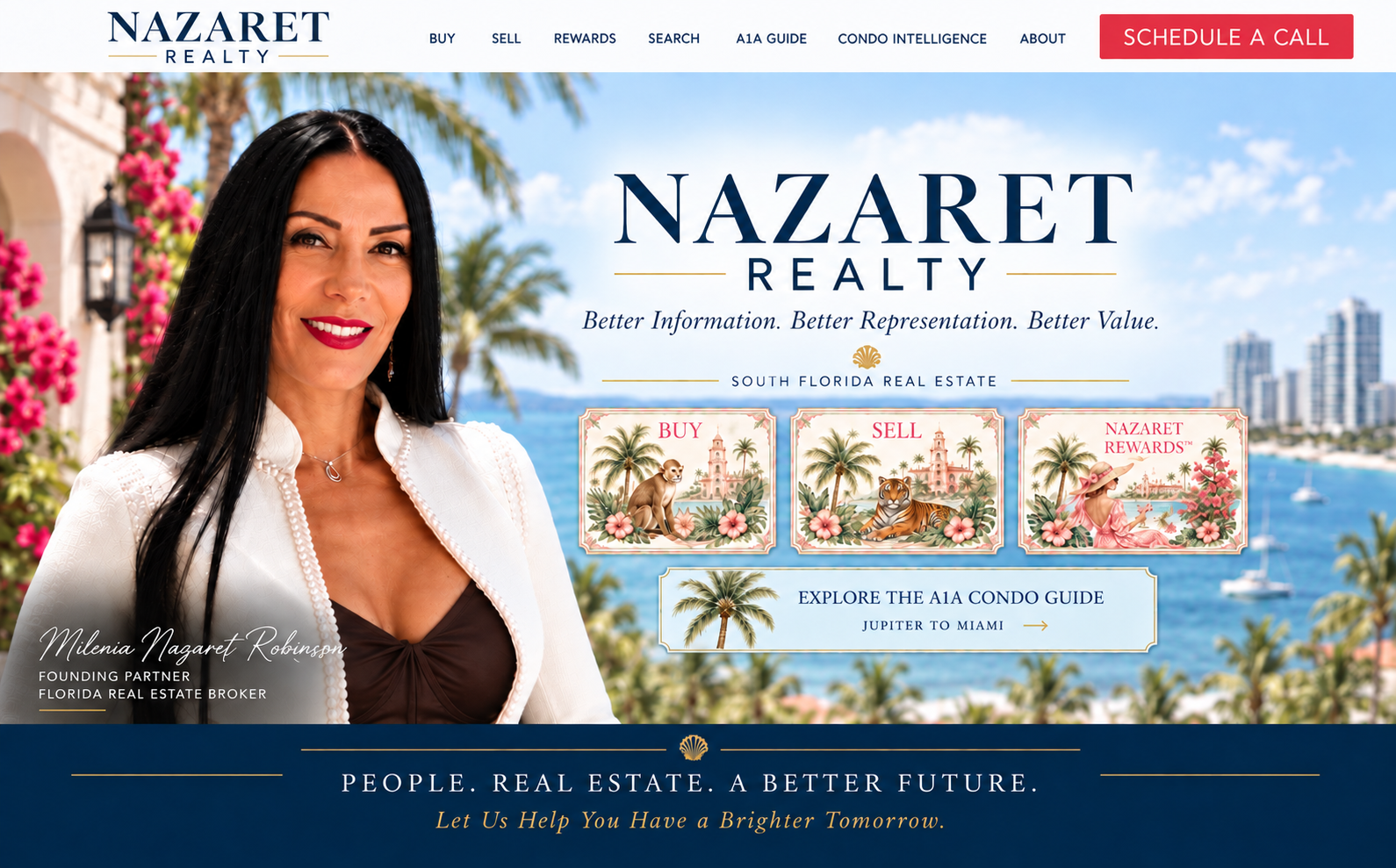 Milenia Nazaret Robinson, Founding Partner and Florida Real Estate Broker at Nazaret Realty, overlooking the South Florida coastline.