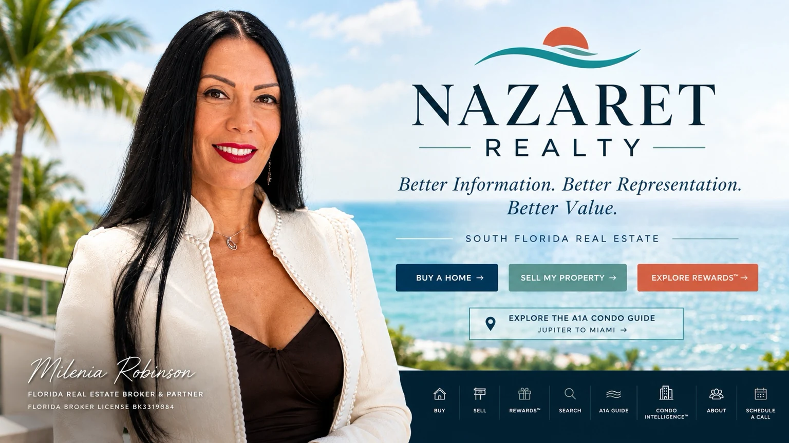 Milenia Robinson, Florida Real Estate Broker and Partner at Nazaret Realty, overlooking the South Florida coastline.