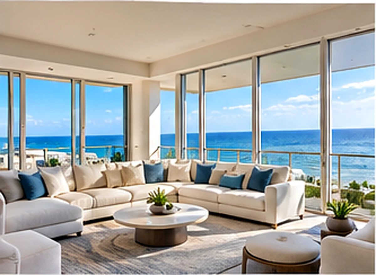 Elegant South Florida condominium living room with ocean view